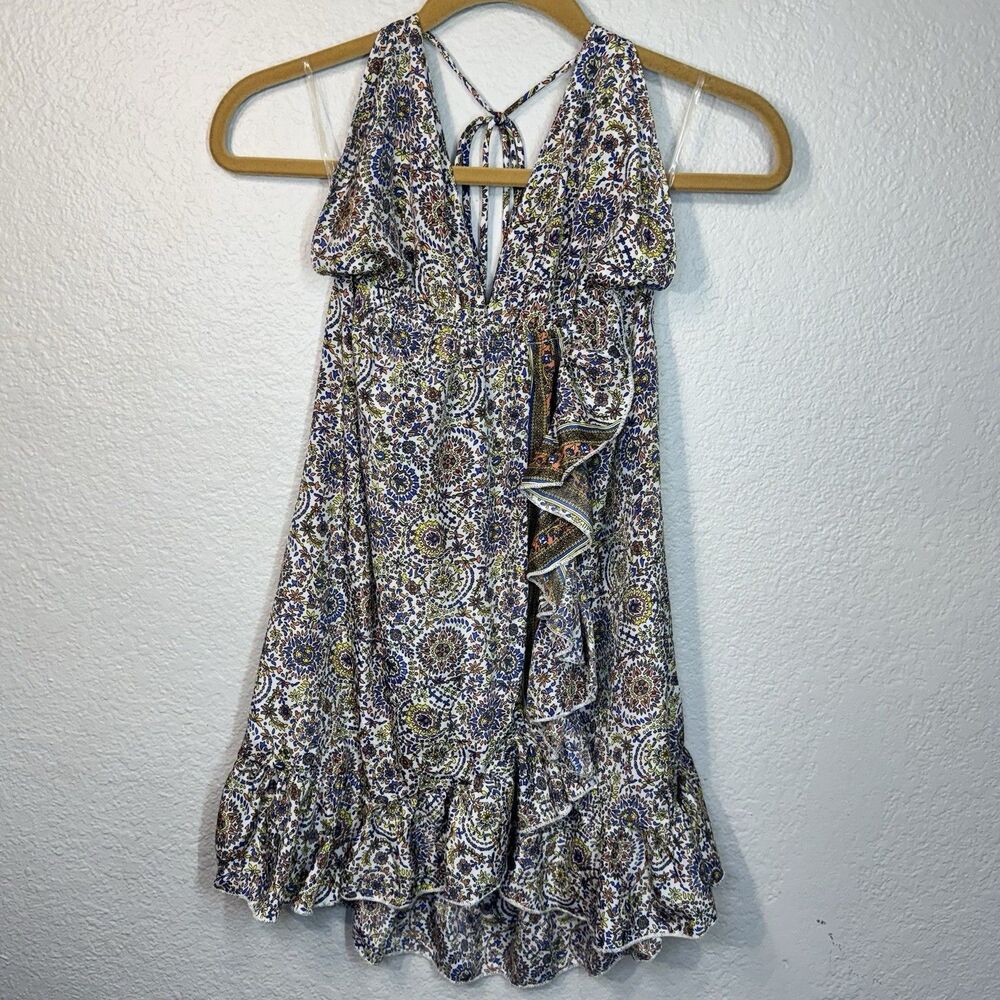 Earthbound Tank Halter Long Babydoll Satin Paisley Ruffled Y2K Fairy Core Size M